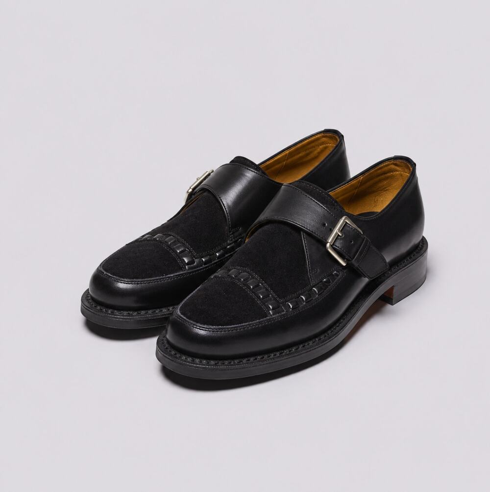 Grenson Black Leather Monk Strap Loafers Women US 7.5 UK 5 Made England Lug Sole